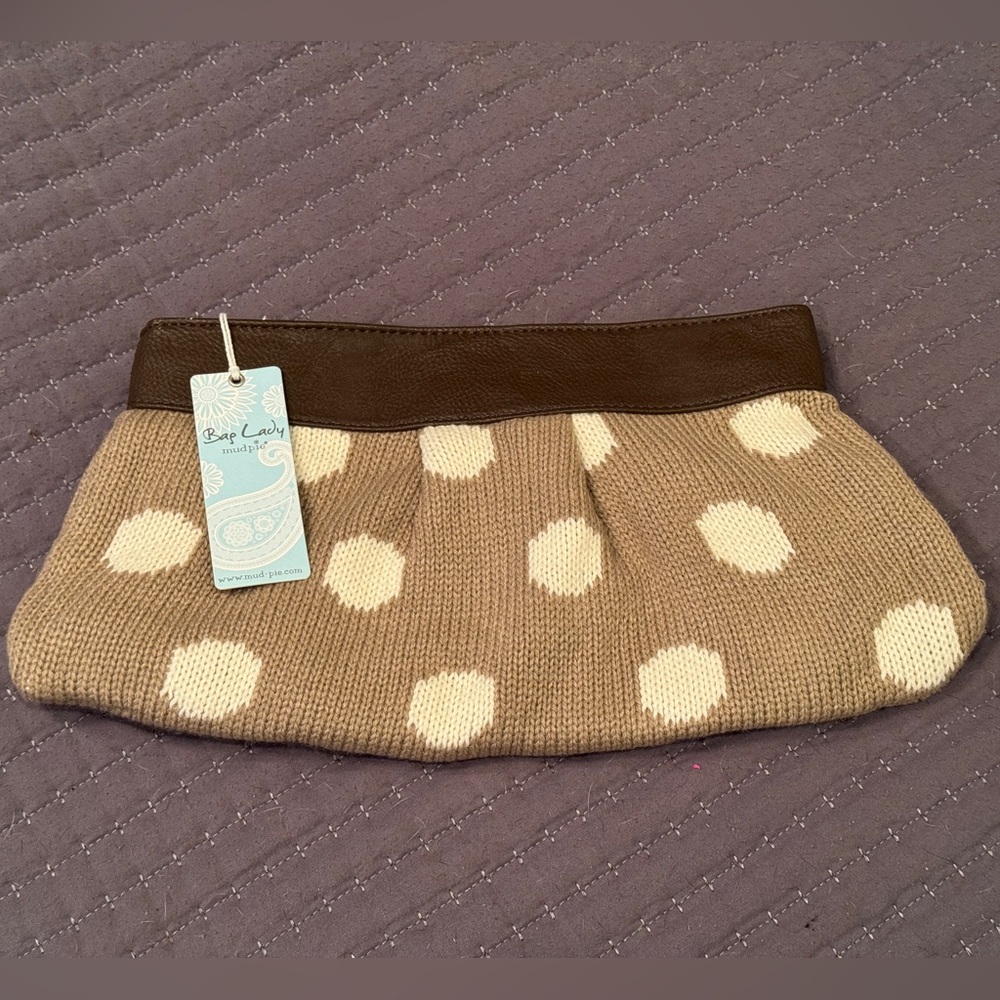 NWT Mudpie polka dot knit clutch